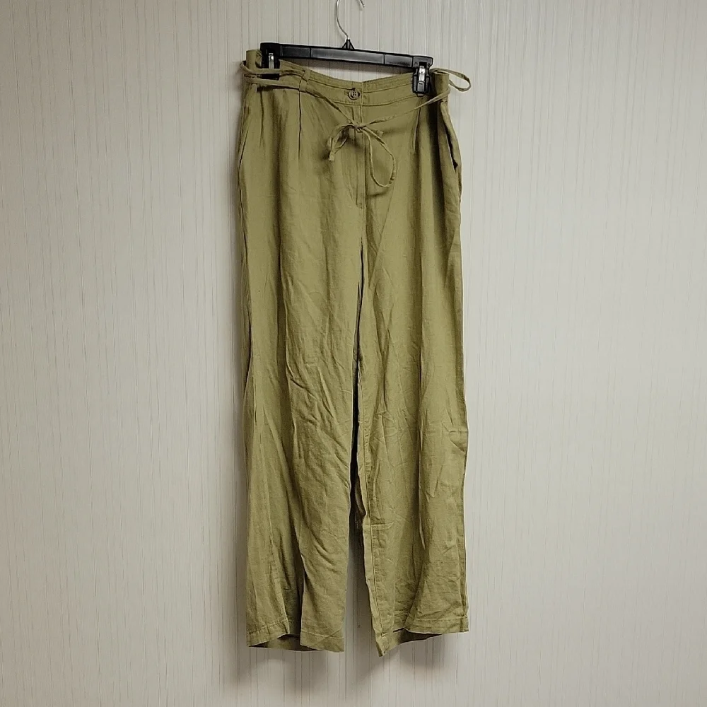 H&M Linen Blend Khaki wide leg Pants, Womens Sz 12. New summer coastal